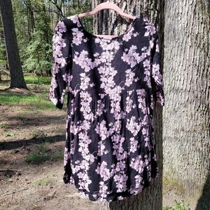 Cotton On black cherry blossom half sleeve babydoll dress